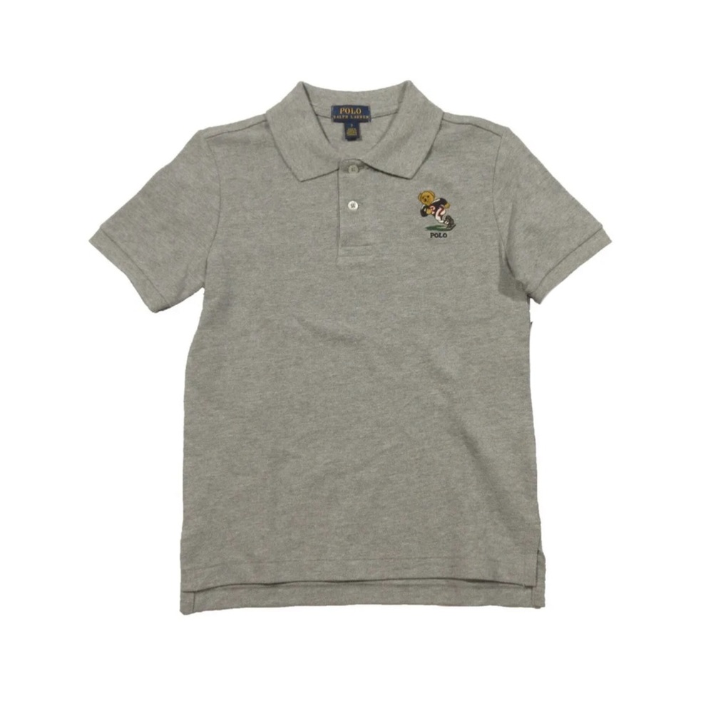Polo Ralph Lauren Boys Grey Embroidered Football Polo Bear Shirt Size 4/4T